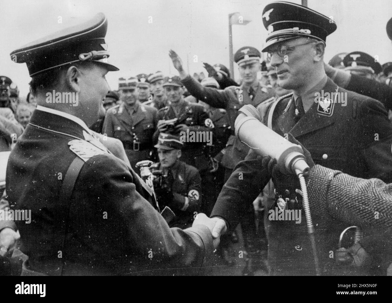 Goering Arrives In Vienna. On arrival at the Rew Reighs ***** in Vienna, Field Marshal Goering is greeted by Dr. Seyss-Inquart, Governor of Austria. Goering is taking part in a ***** campaign in Austria. March 1, 1938. (Photo by Keystone). Stock Photo