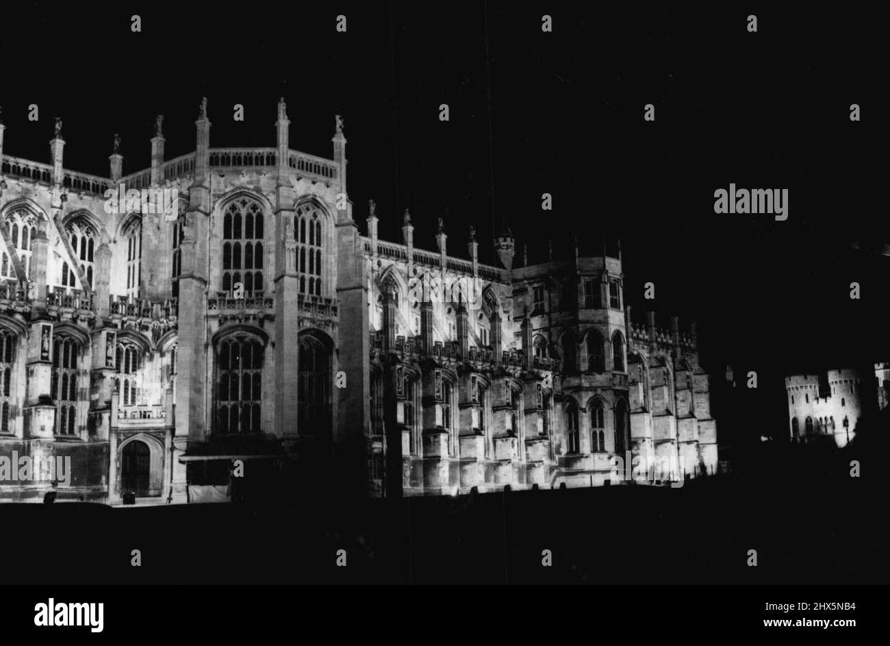 Floodlighting At Windsor For The Victory Celebrations. View of St. George's Chapel, Windsor. June 13, 1946. (Photo by Sport & General Press Agency Limited). Stock Photo
