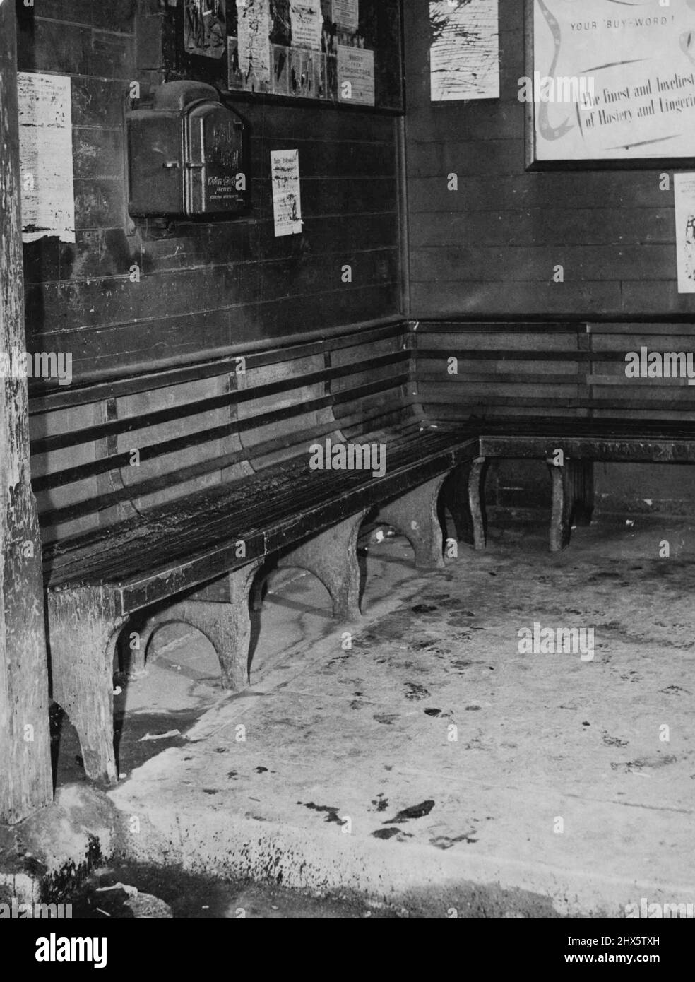 Tram Shed where Frederick box was bashed leg *****. August 17, 1949. Stock Photo