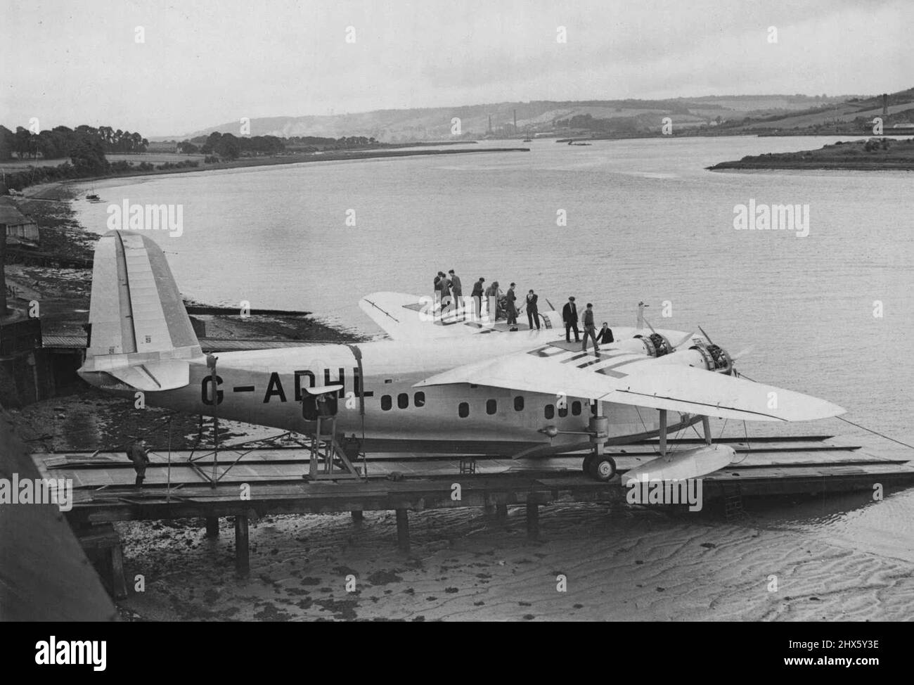 First Of Empire Flying Boat Fleet -- The first of the large fleet of flying boats for Imperial Airways Empire services, built by Messrs short Brothers, photographed at Rochester, Kent, to-day, July 2. July 27, 1936.;First Of Empire Flying Boat Fleet -- The first of the large fleet of flying boats for Imperial Airways Empire services, built by Messrs short Brothers, photographed at Rochester, Kent, to-day, July 2. Stock Photo
