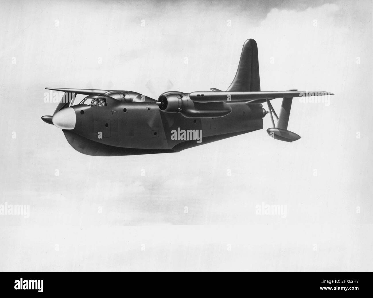 The first post-war, twin-engine flying boat to be developed by the U. S. Navy will be the Martin P5M-1, an initial production contract having been awarded to The Glenn L. Martin Company. The order was revealed today in a joint announcement by the Department of Defense and C. C. Pearson, president of the Martin Company. The Martin P5M-1 is primarily intended for anti-submarine warfare operations anywhere in the world, but also will serve as a cargo or general utility carrier. The P5M-1 will succe Stock Photo