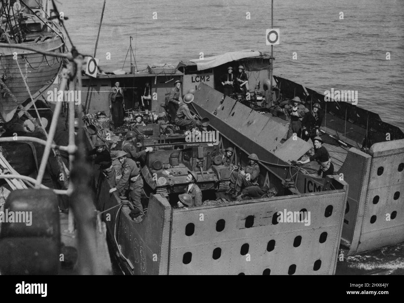 British Troops in tank landing craft returned home after Dieppe Raid. October 4, 1942. (Photo by British Official Photograph). Stock Photo