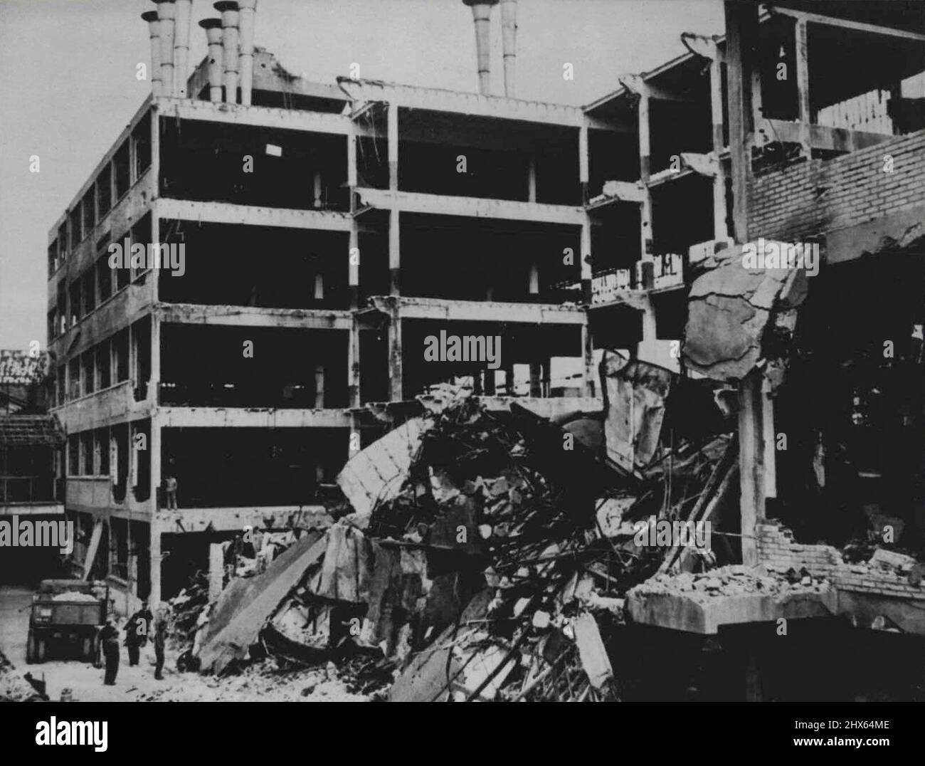 Demolition work on the bombed upholstery, coach work and spraying section of the Ile Seguin. These ground pictures of the Renault Works at Billancourt, were procured recently after the liberation of Paris, and show conclusively the results of the R.A.F. Bomber Command attack of March 3rd, 1942. October 21, 1944. (Photo by Department of Air). Stock Photo