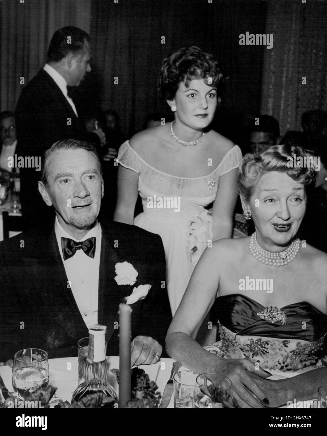Clayton Webb, Susan Zanuck, Hedda Hopper. November 23, 1954. Stock Photo