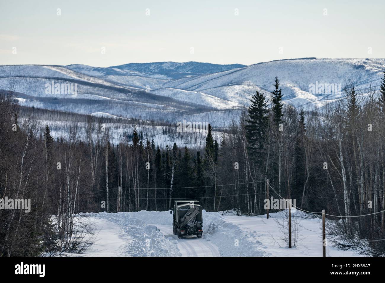 A component of a Canadian medium range radar (MRR) assembly travels to