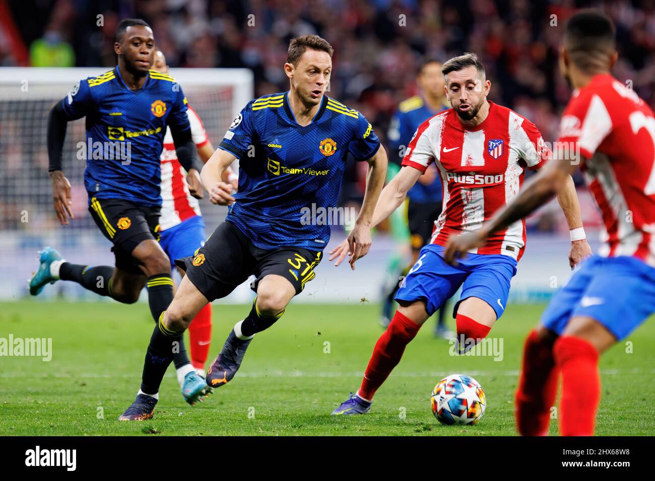 MADRID - FEB 23: Nemanja Matic in action at the Champions League match between Club Atletico de Madrid and Manchester United at the Metropolitano Stad Stock Photo