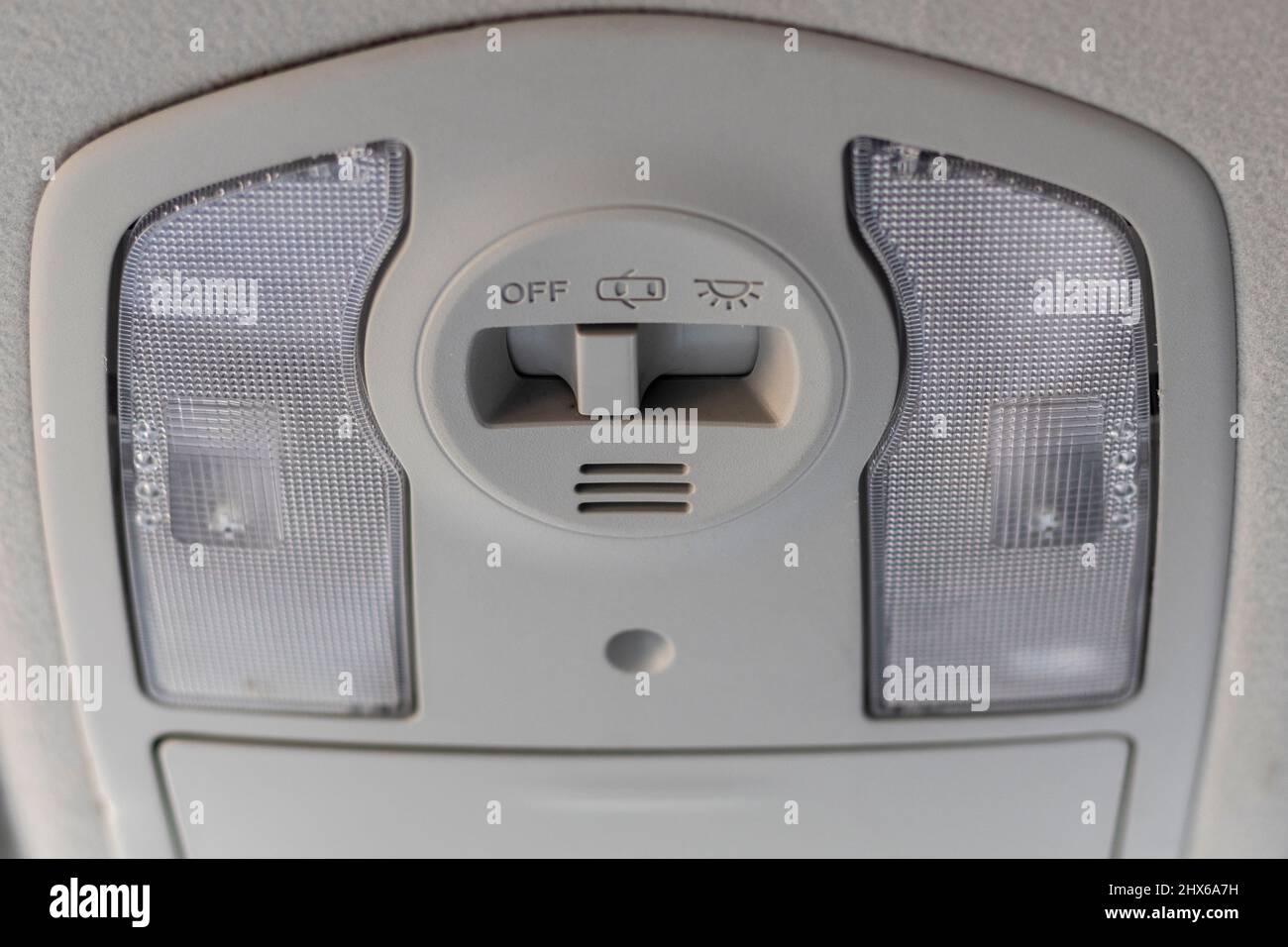 Automobile cabin ceiling lights closeup Stock Photo