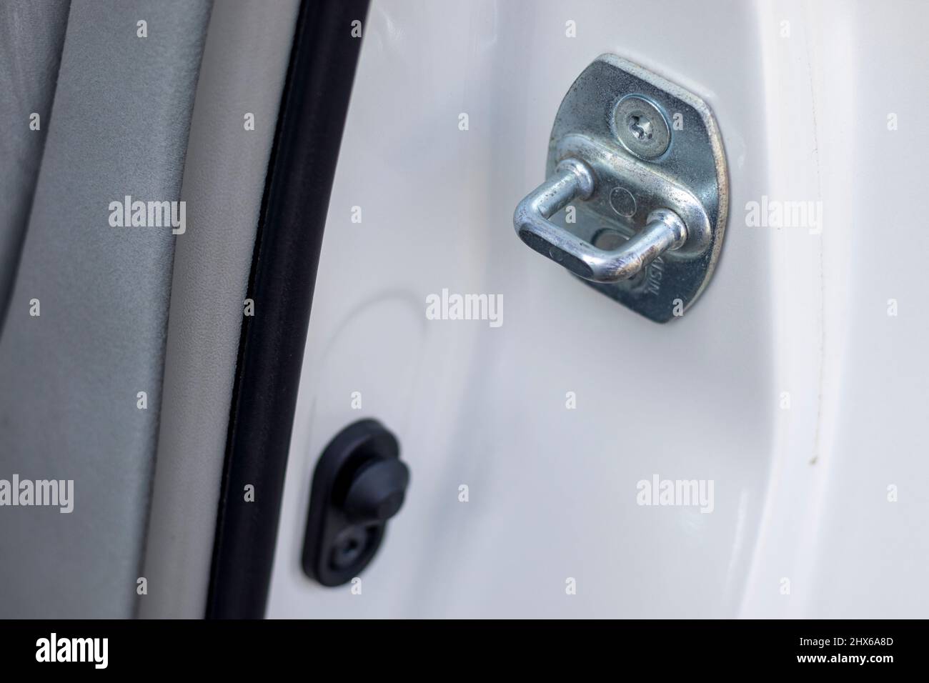 Car door striker plate hook Stock Photo
