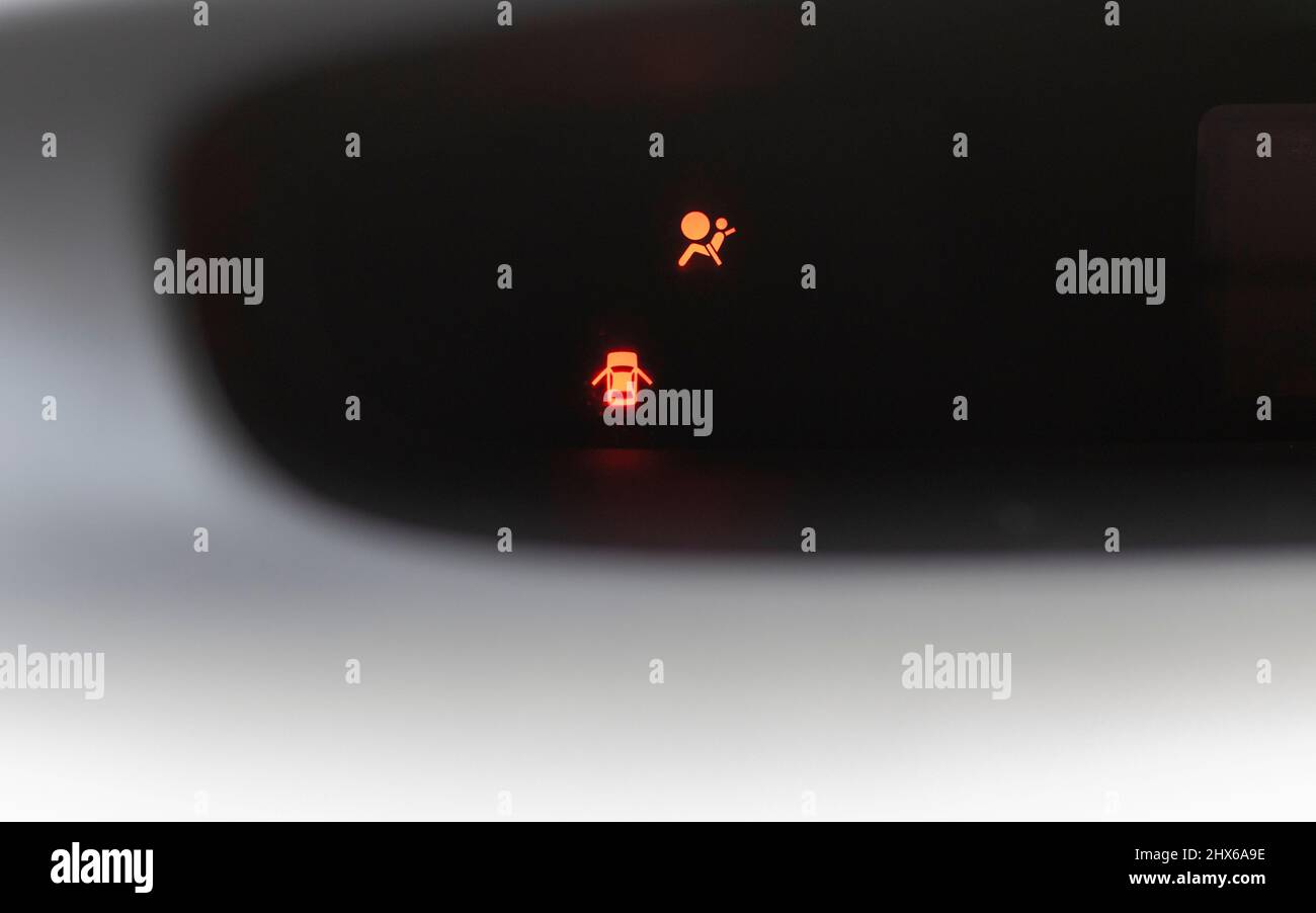 Air bag and vehicle door open warning lights Stock Photo Alamy