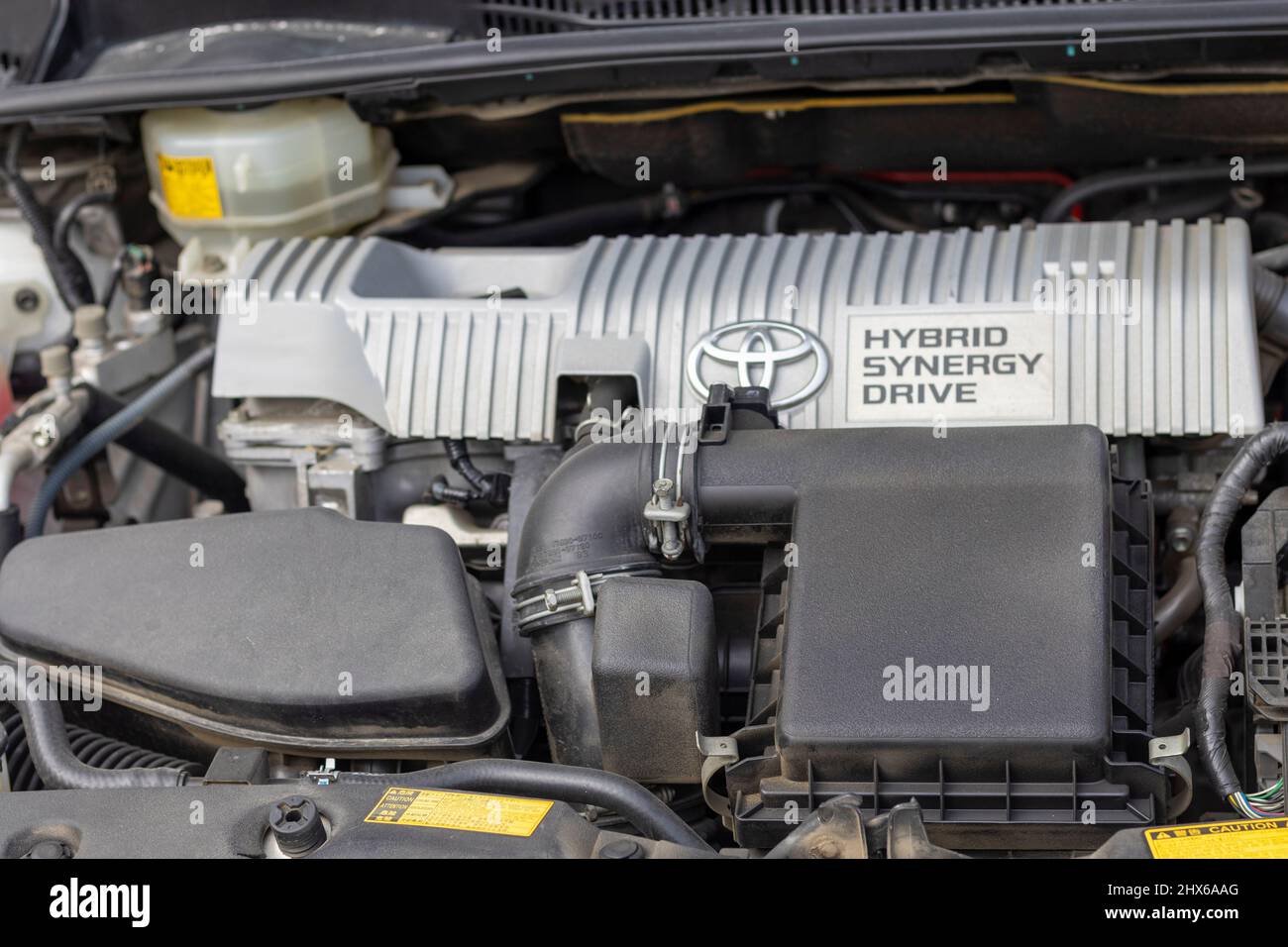 Swat, Pakistan, February 21,2022: Toyota prius car engine bay Stock Photo