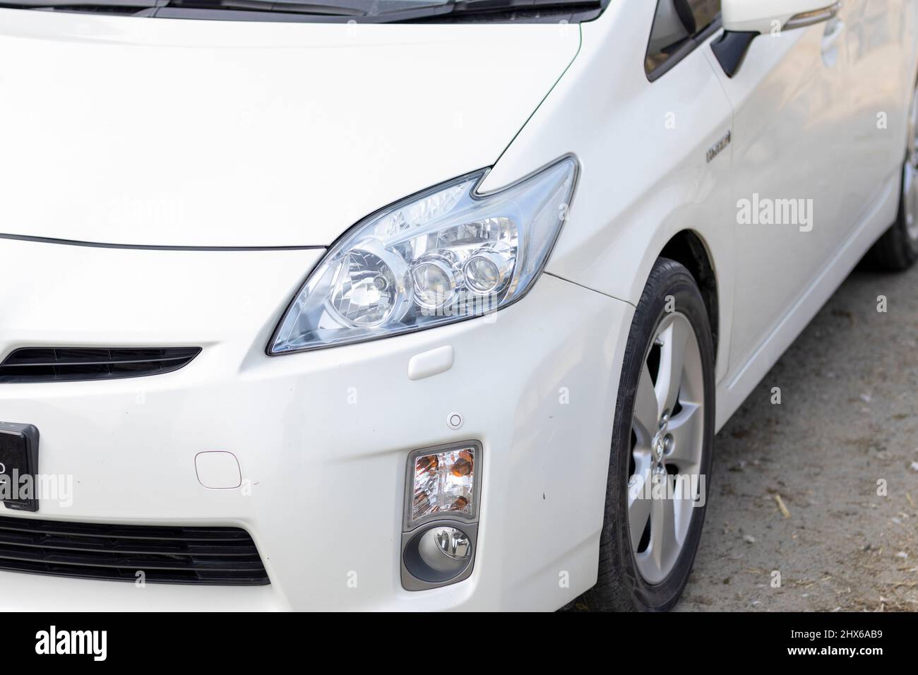 Swat, Pakistan, February 21,2022: Toyota prius car headlight Stock Photo