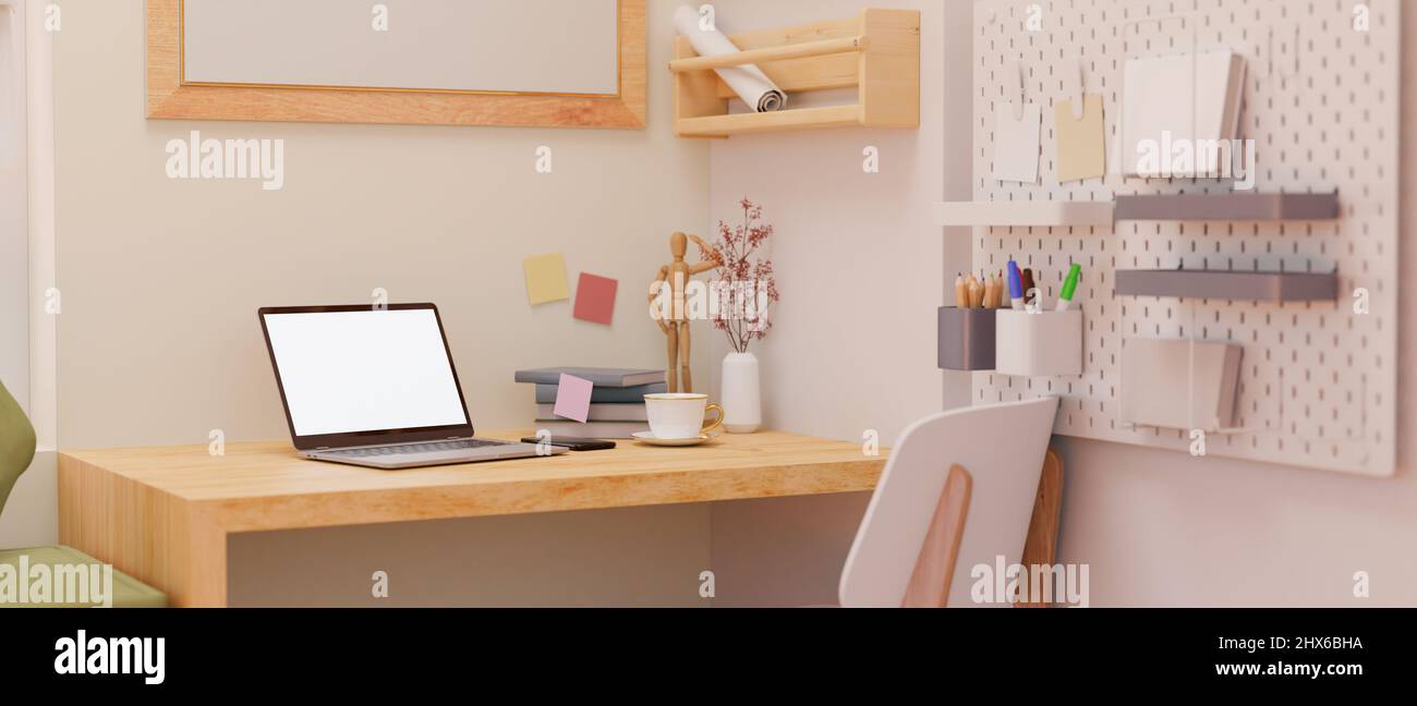 Home workspace in Japanese minimal interior design with minimal wood ...