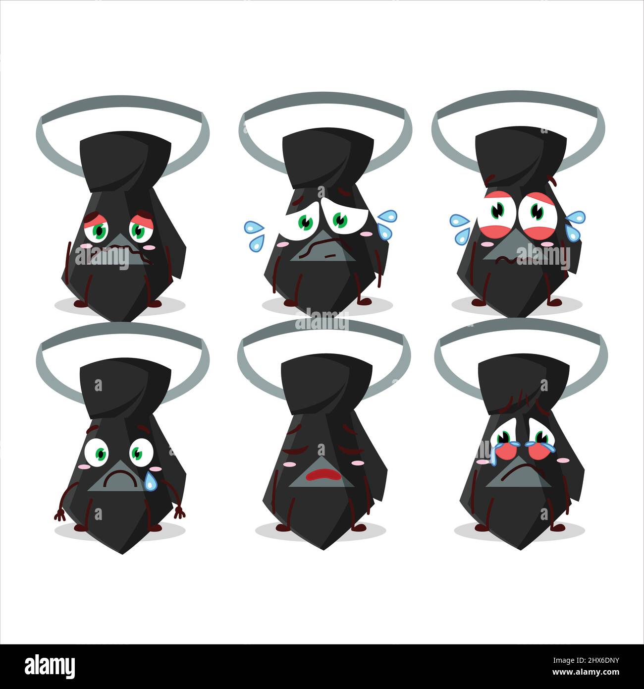 Black tie cartoon character with sad expression. Vector illustration