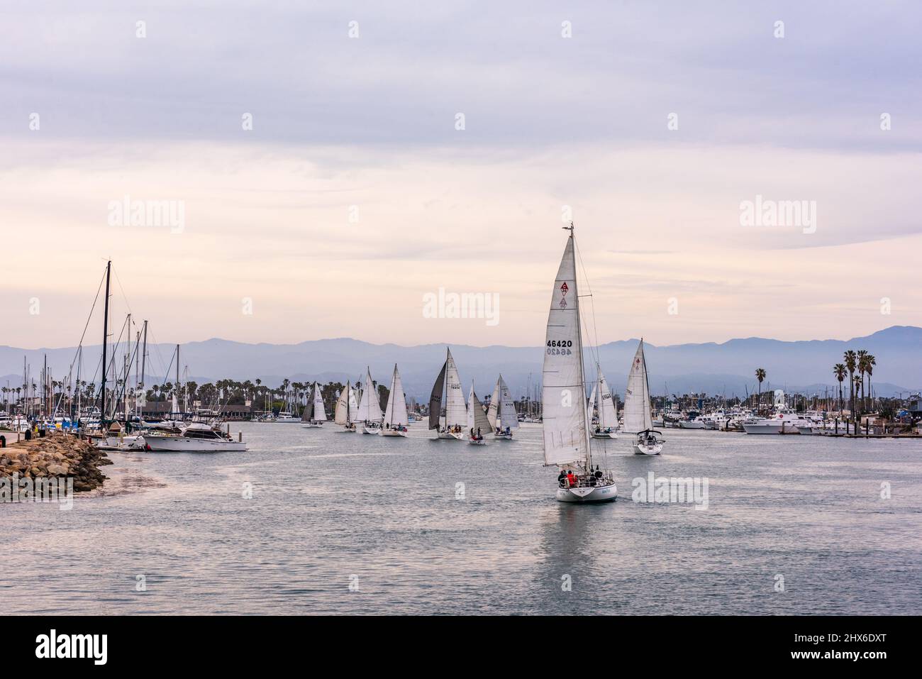 Sailboats at Channel Islands Harbor in Oxnard, California. Stock Photo