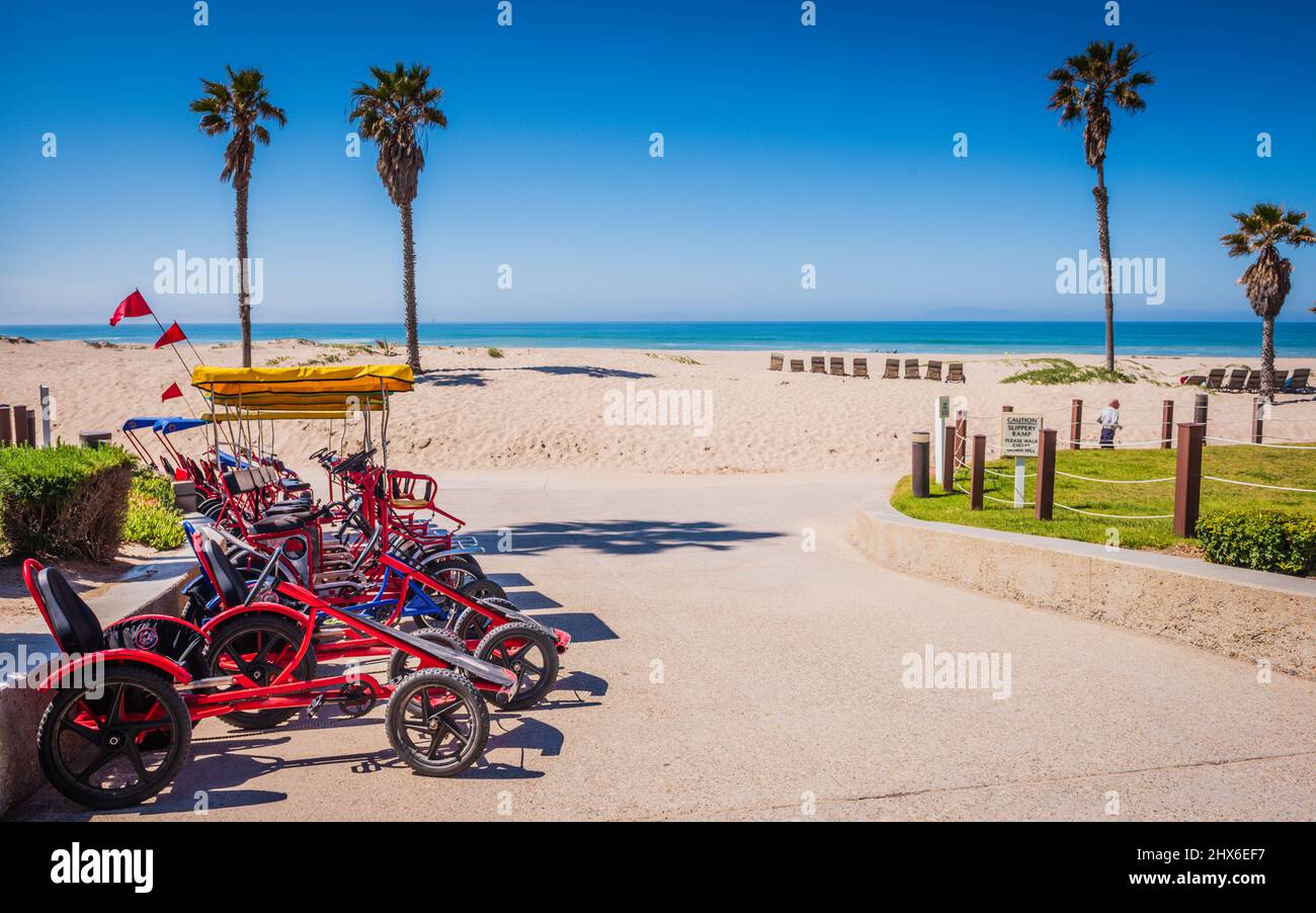 Bike chopper and surrey rentals at Mandalay Beach in Oxnard, California. Stock Photo