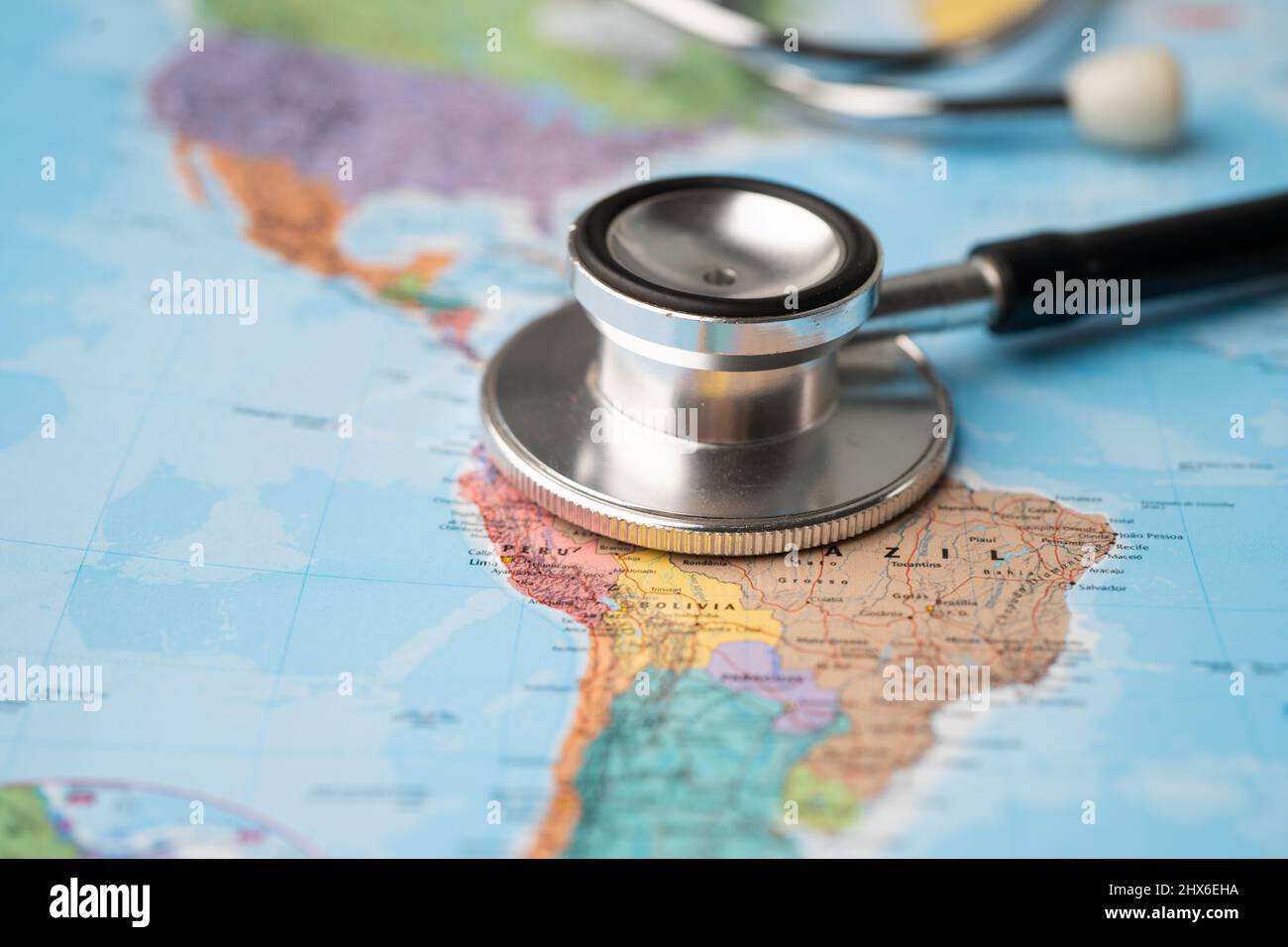 Bangkok, Thailand March 1, 2021, Stethoscope on America world map
