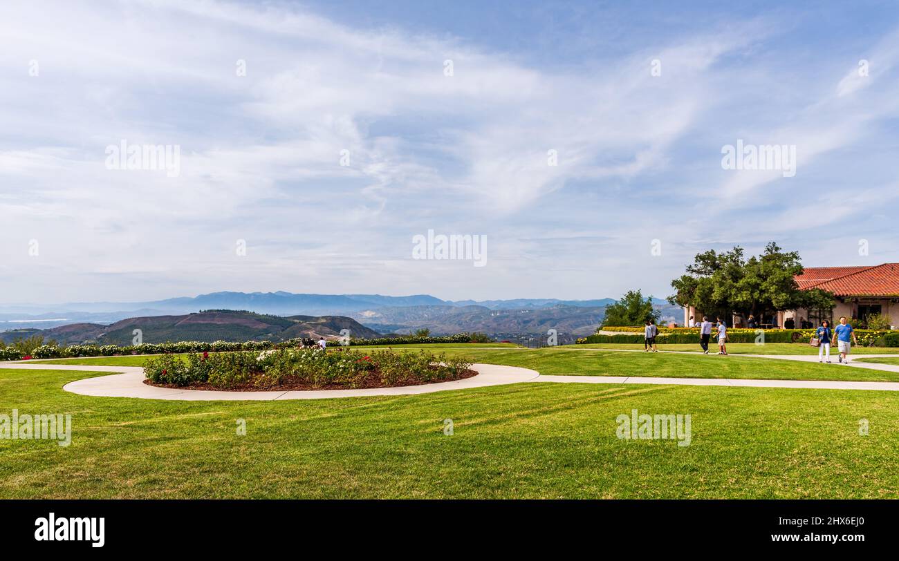 Simi Valley, CA /USA - April 6, 2016: Path around the rose garden at the Ronald Reagan Library in Simi Valley, California. Stock Photo