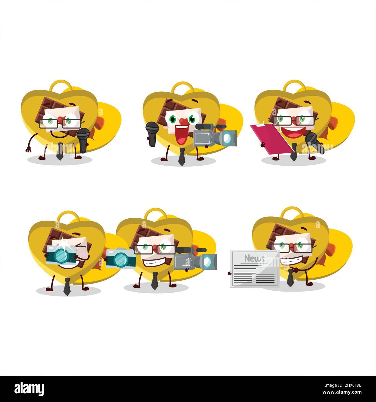 Character reporter yellow love open gift box cute mascot with ...