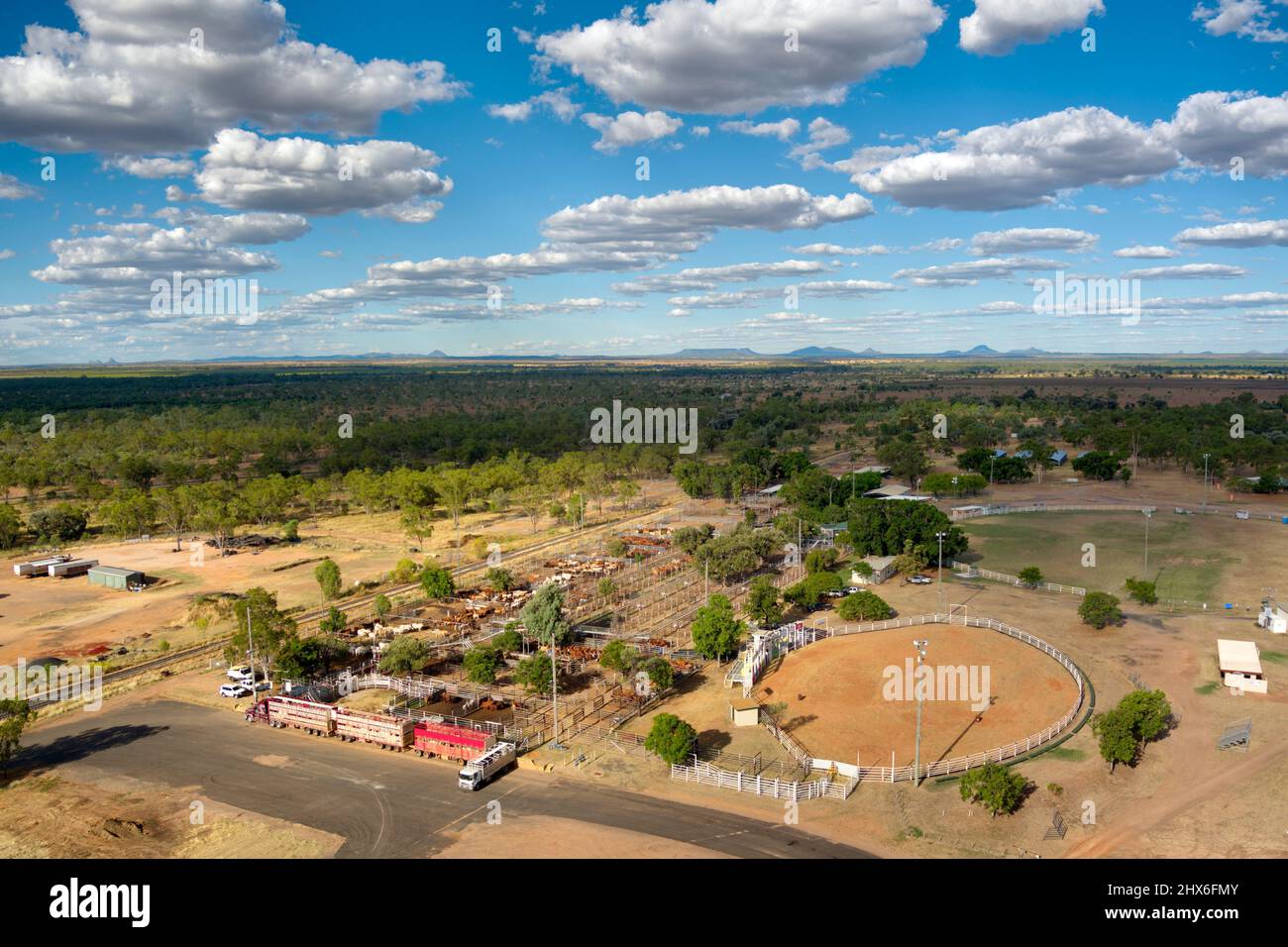 Aerial of livestock saleyards Clermont Queensland Australia Stock Photo