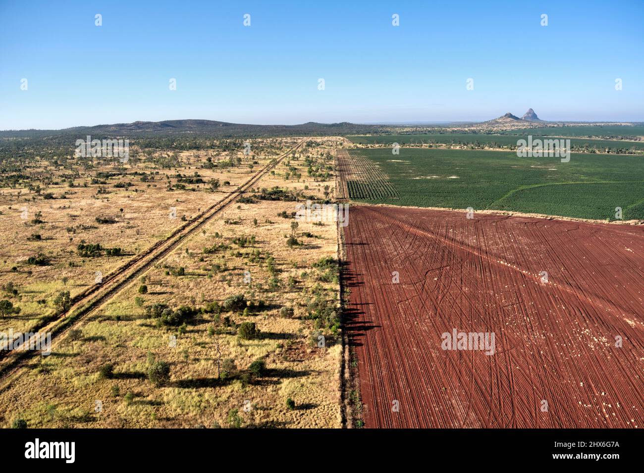 Aerial of Wolfang Peak in Peak Range National Park Central Queensland near Moranbah Queensland Australia Stock Photo