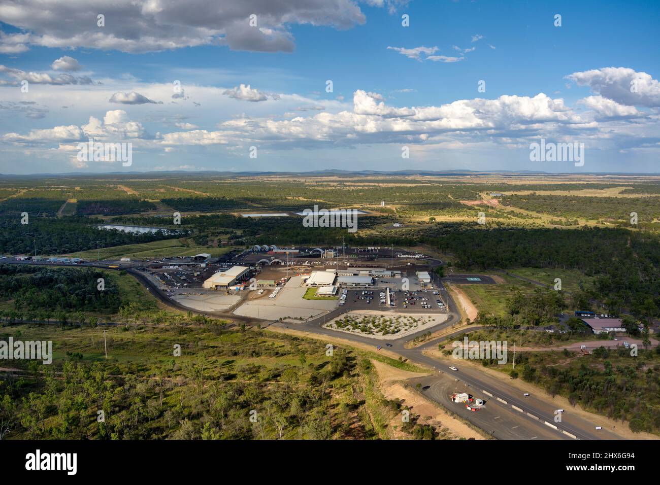 Aerial of entrance to Grosvenor Coal Mine at Moranbah Queensland