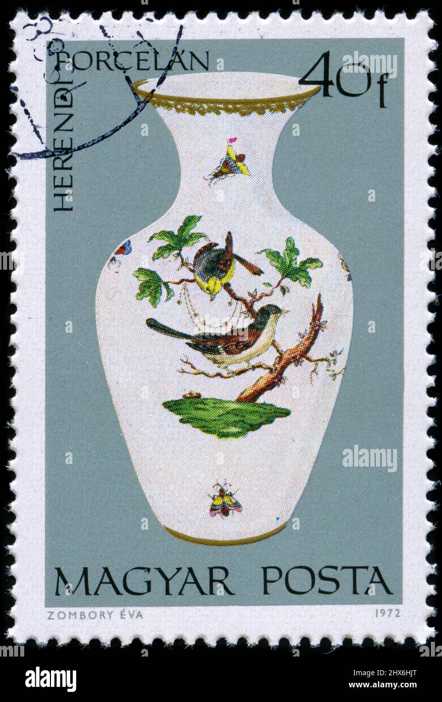 Postage stamp from Hungary in the Herend Porcelain series issued in