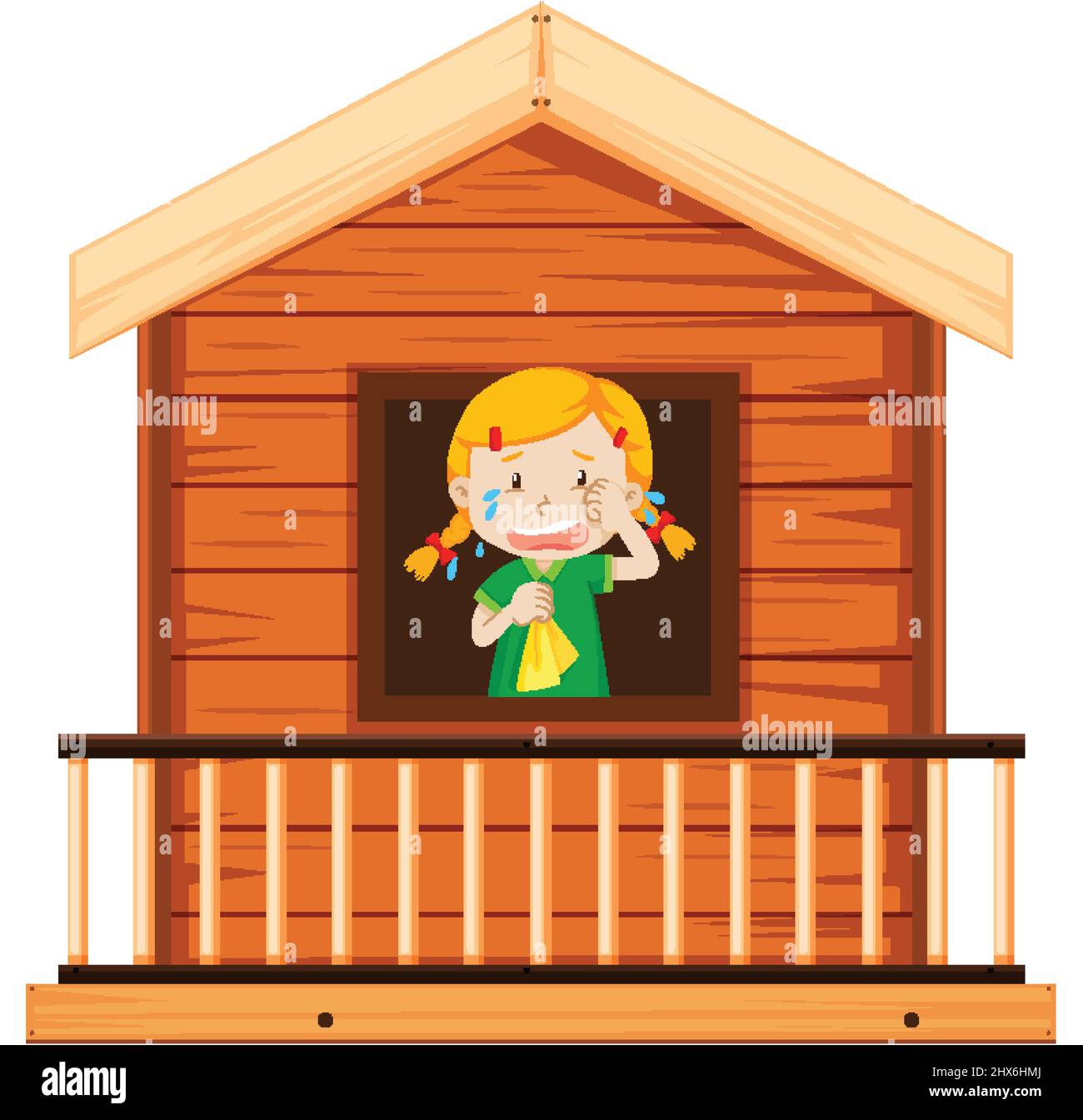 Little girl standing by the window illustration Stock Vector