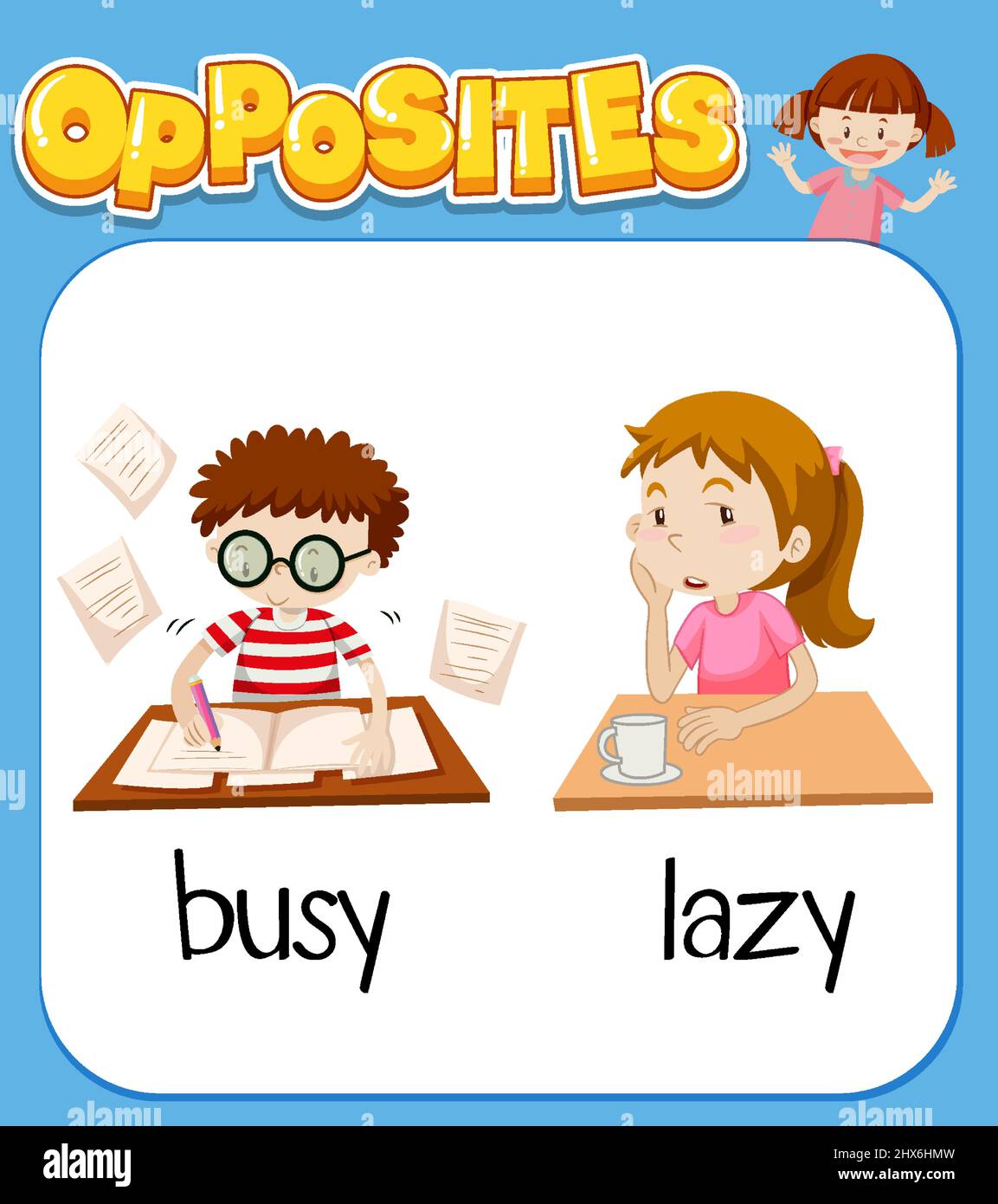 Opposite words for busy and lazy illustration Stock Vector Image & Art