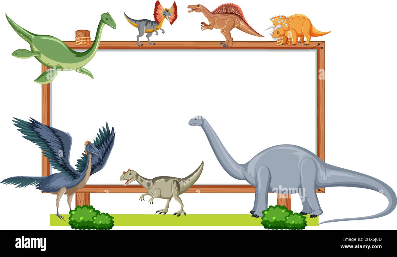 Group of dinosaurs around board on white background illustration Stock ...
