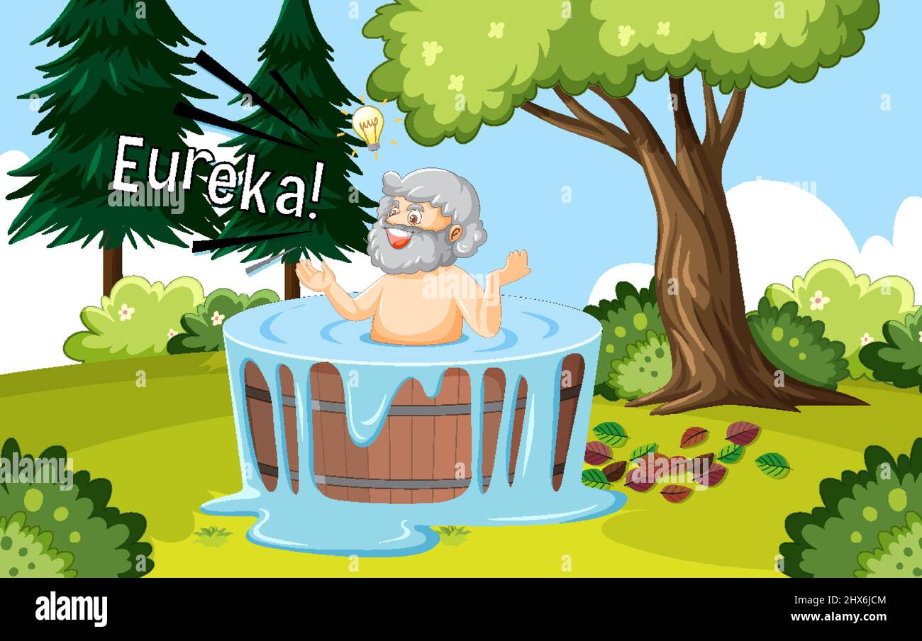 Archimedes in bath with the word Eureka illustration Stock Vector Image &  Art - Alamy