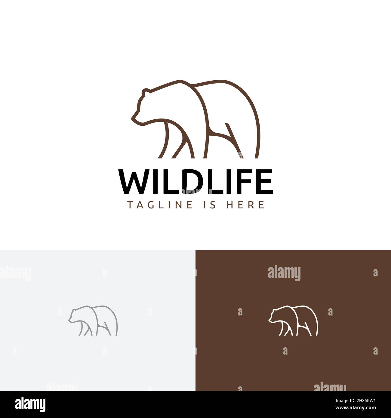 Bear Line Silhouette Walking Wildlife Animal Logo Template Stock Vector