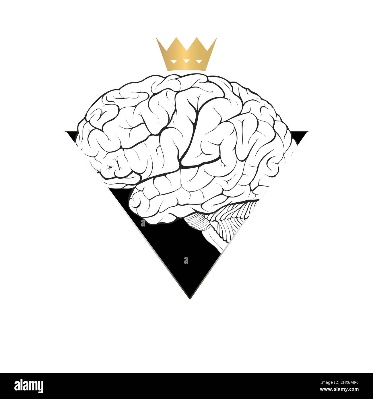 Worshiping  the human mind concept in the form of a brain with a crown. Illustration Stock Photo