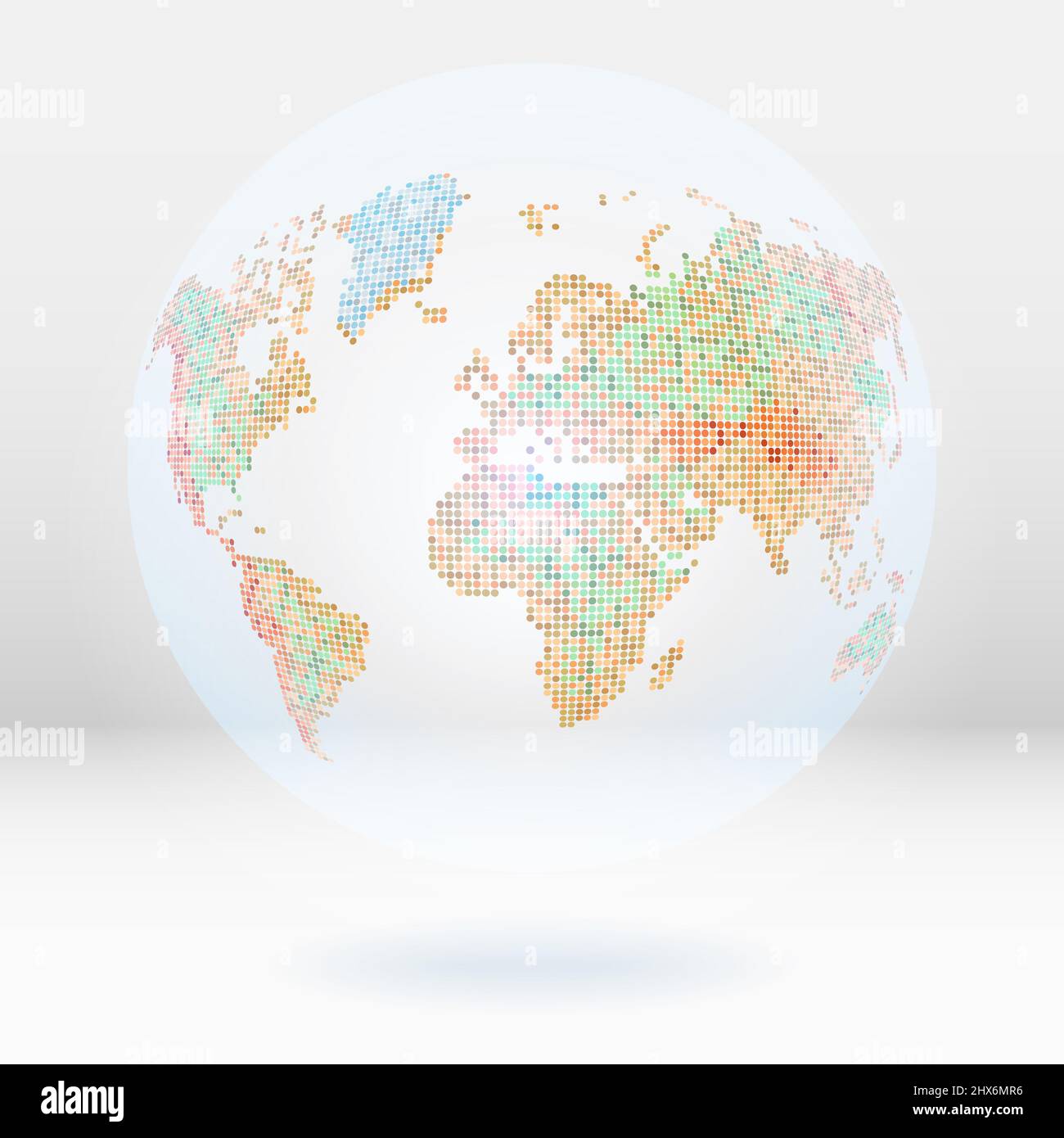 Abstract globe or world map located on the background of 3D rooms. Dotted style illustration Stock Photo