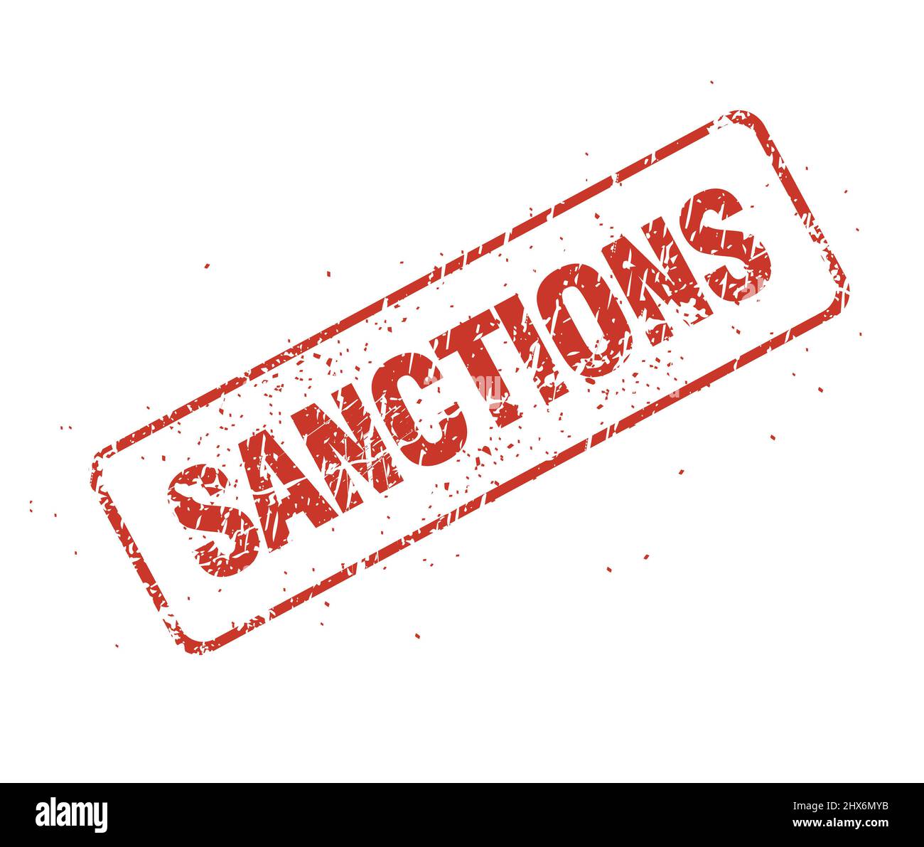 Sanctions inscription in the form of a grunge shabby seal impression Isolated on white background. Illustration. Stock Photo