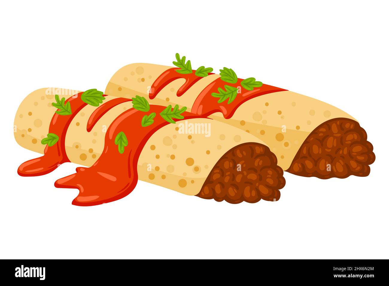 Cartoon Enchiladas Mexican food vector illustration. Traditional