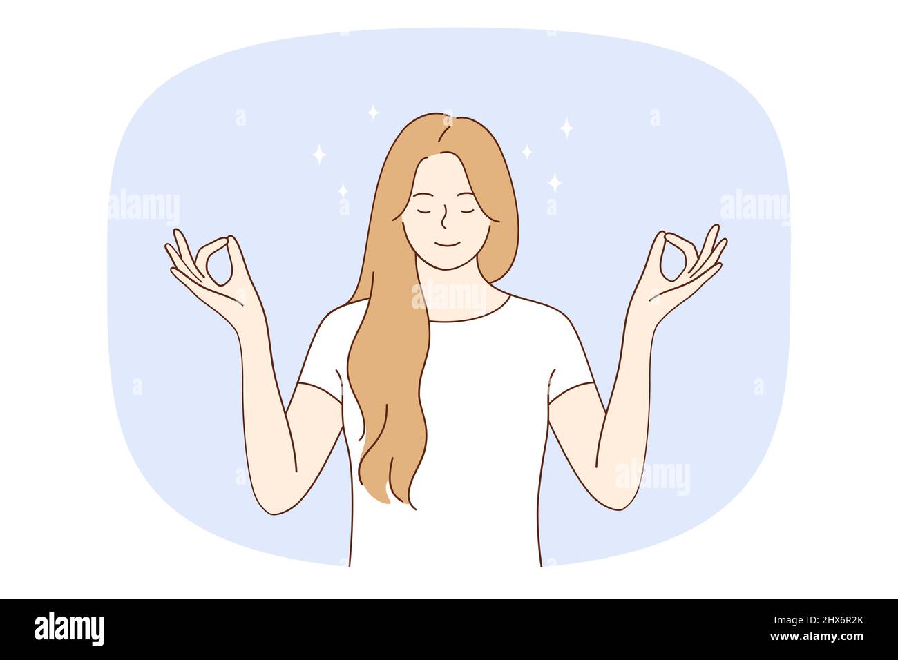 Meditation and getting harmony concept. Young relaxed woman with eyes