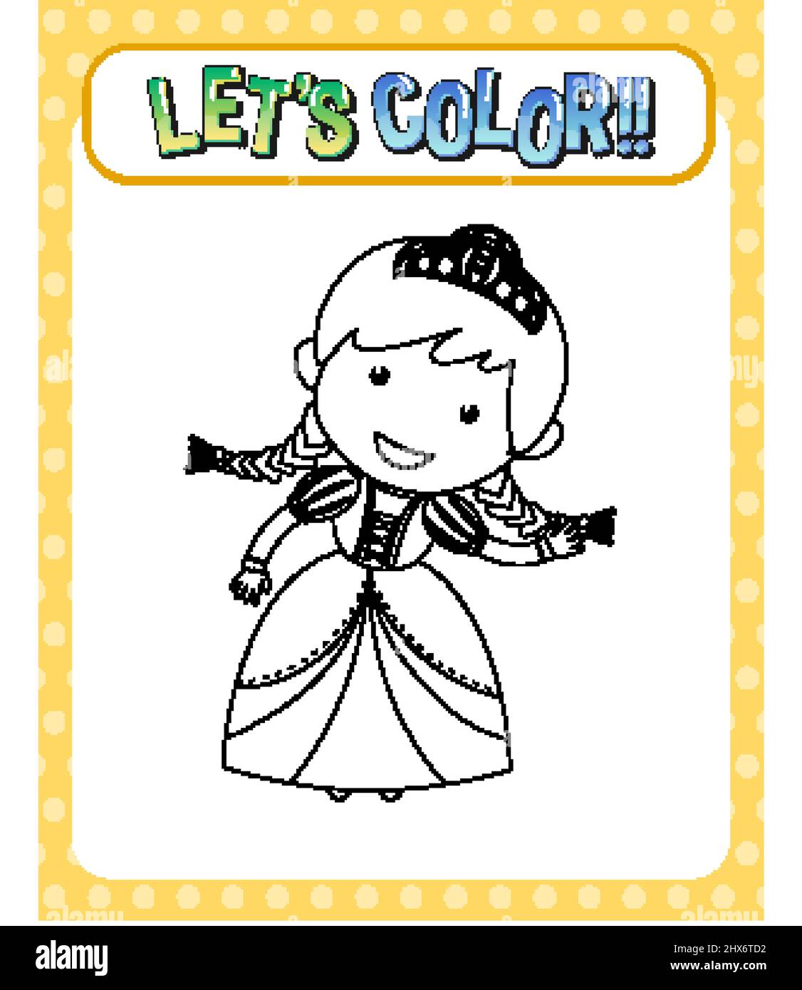 Worksheets template with let’s color!! text and princess outline ...