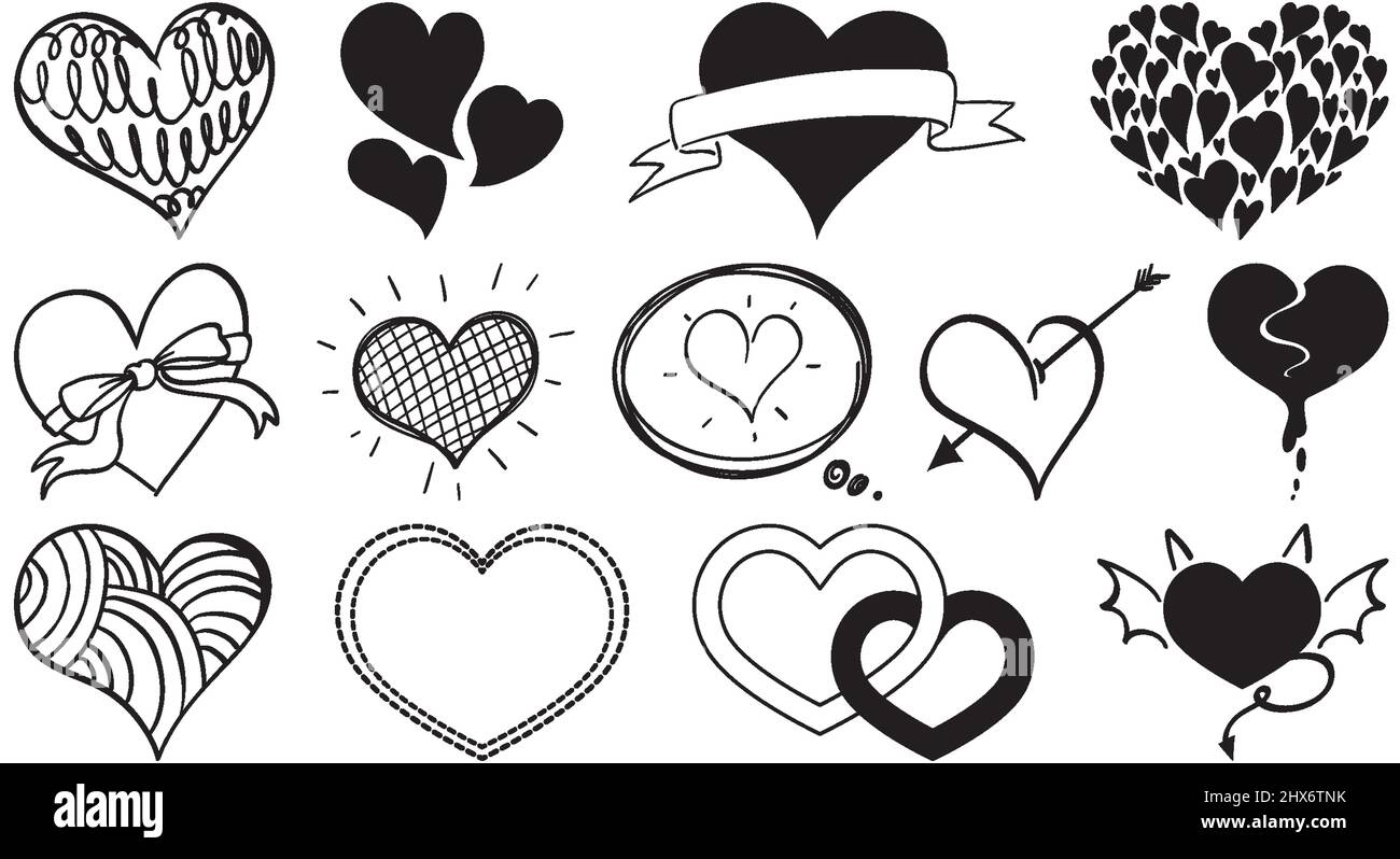 Black hand drawn hearts set illustration Stock Vector Image & Art - Alamy