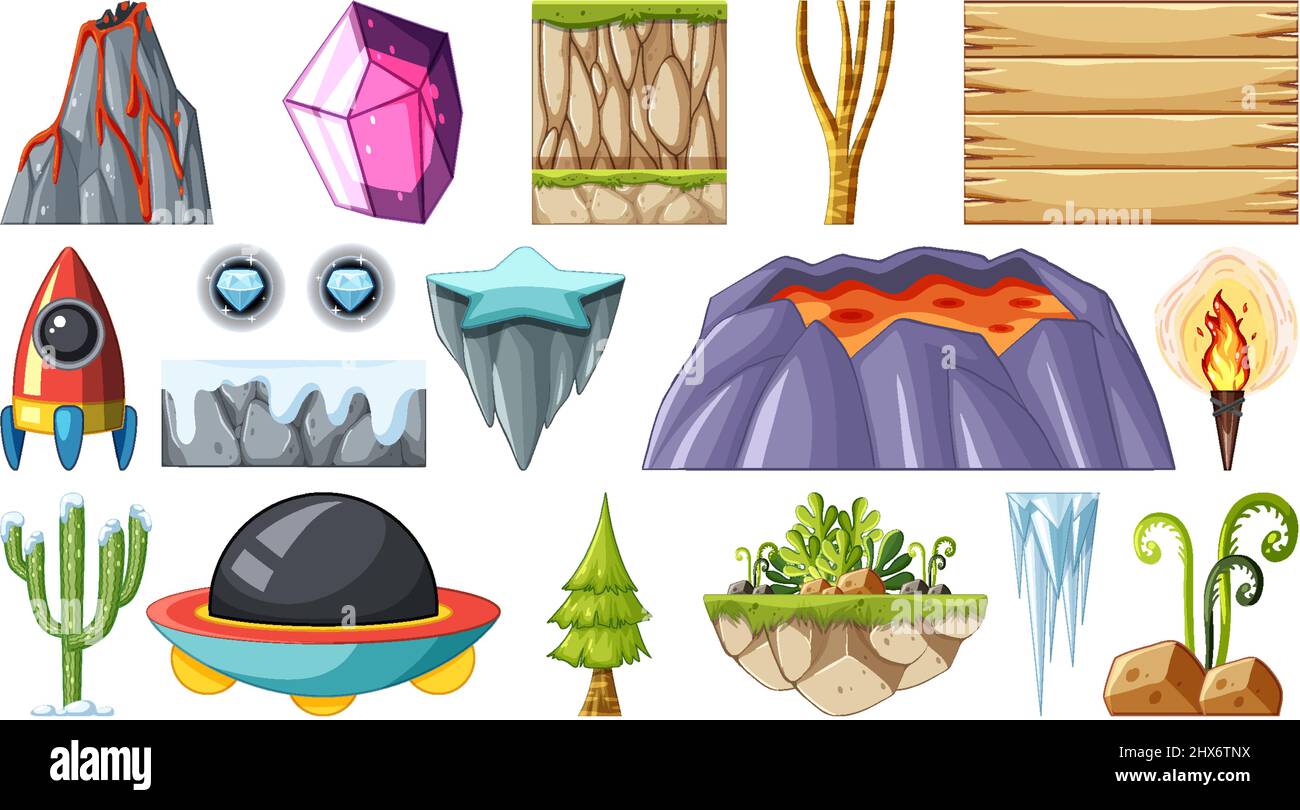 Isolated fantasy space game objects and elements set illustration Stock ...