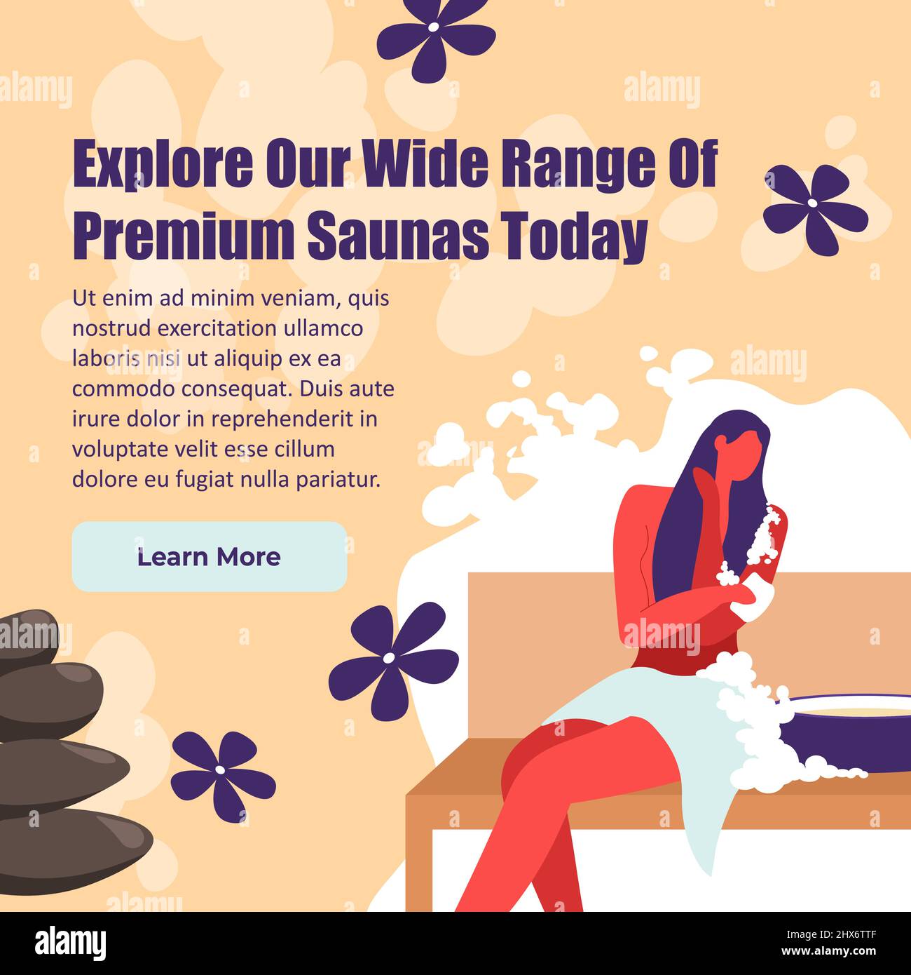 Explore wide range of premium saunas today web Stock Vector