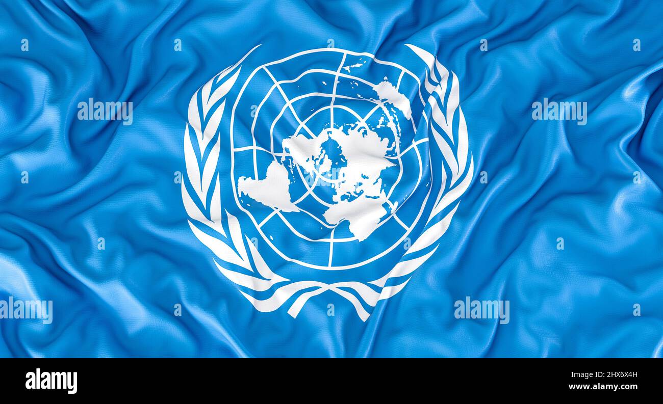 blue and white flag of the united nations. 3d render Stock Photo - Alamy
