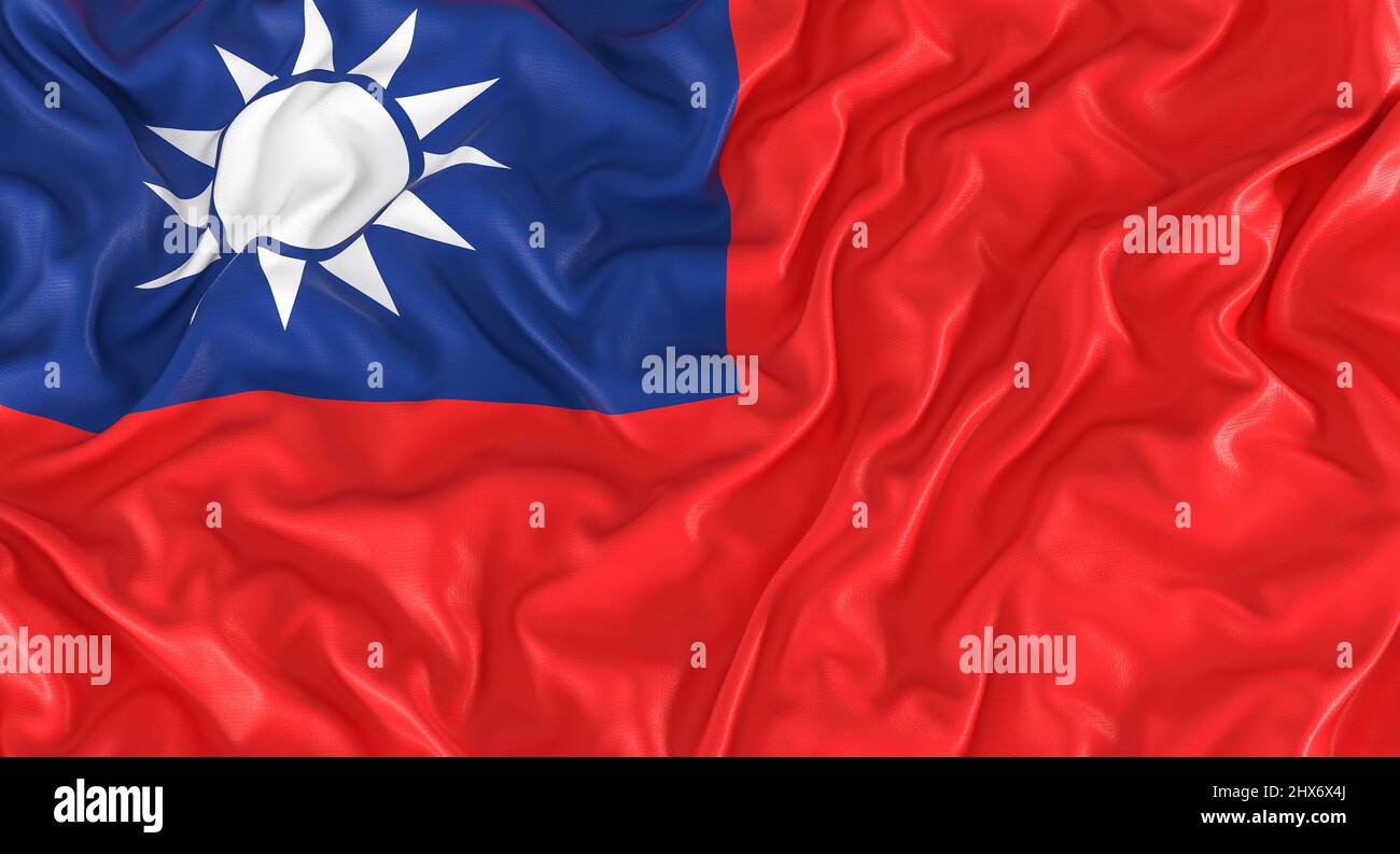 flag of taiwan blown by the wind. 3d render. Stock Photo