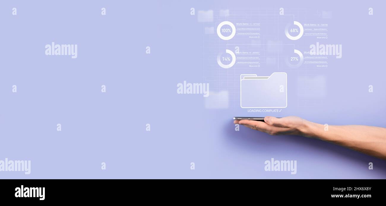Business developer hand using board framework on virtual modern computer showing innovation Agile software development lean project management tool fa Stock Photo