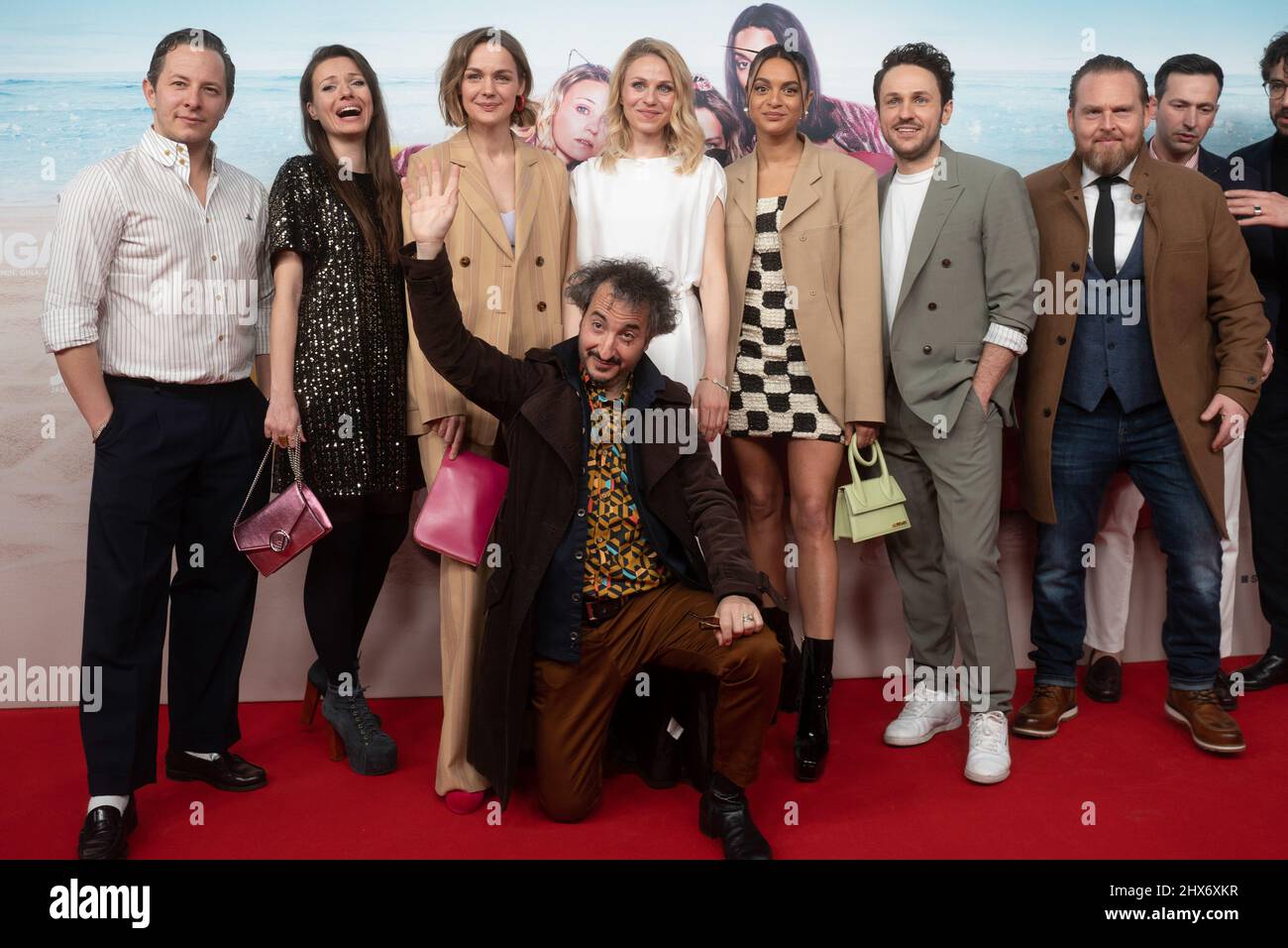 Munich, Germany. 09th Mar, 2022. Trystan Pütter, Julia Hartmann, Luise Heyer, Teresa Rizos, Taneshia Abt, Dimitrij Schaad, Axel Stein und Josep Riera on the Red Carpet On March 9, 2022, the premiere of the film 'JGA Jasmin Gina Anna' took place at the Mathaeser in Munich. (Photo by Alexander Pohl/Sipa USA) Credit: Sipa USA/Alamy Live News Stock Photo