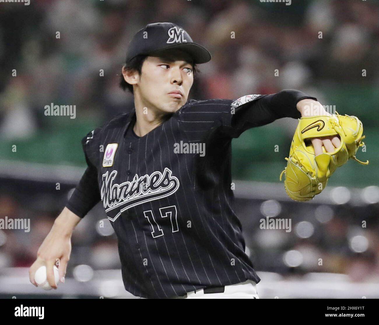 Roki Sasaki of the Lotte Marines pitches against the SoftBank Hawks in a  preseason baseball game at PayPay Dome in Fukuoka, southwestern Japan, on  March 5, 2022. (Kyodo)==Kyodo Photo via Credit: Newscom/Alamy