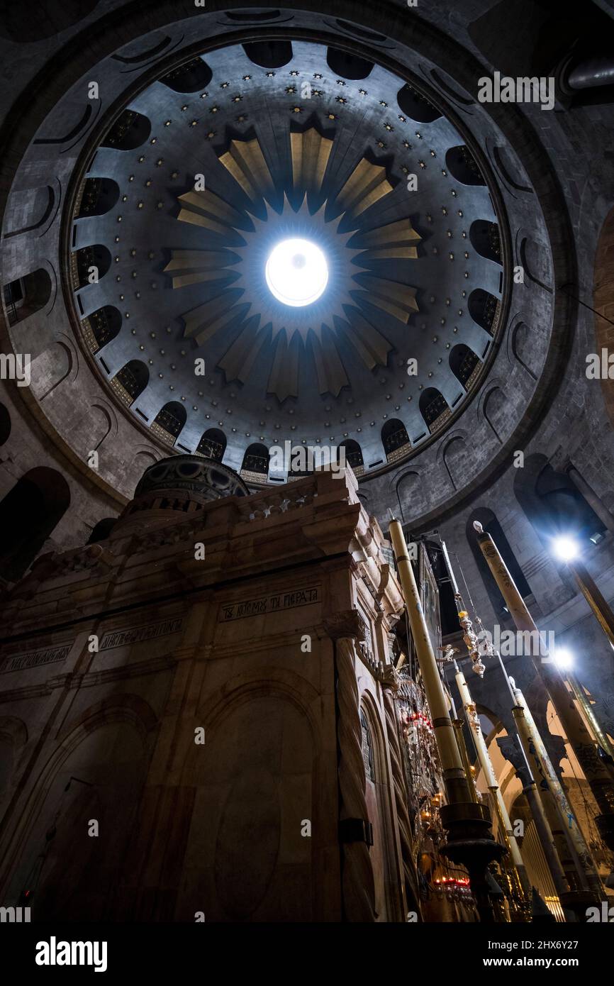 Interior of the Church of the Holy Sepulchre in Jersusalem Israel Stock Photo