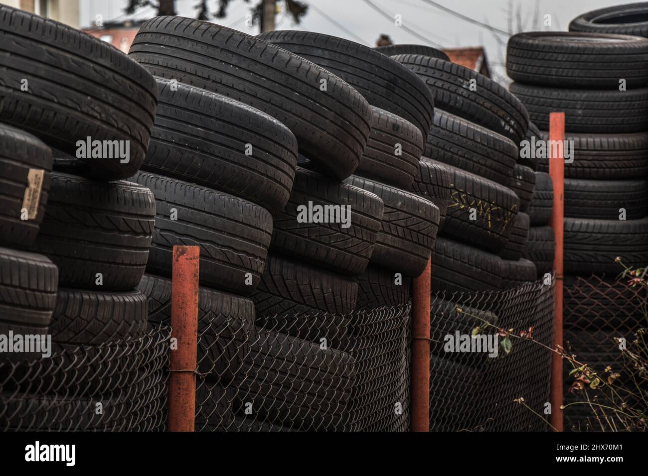 Old tires stacked in a tire shop yard Stock Photo Alamy
