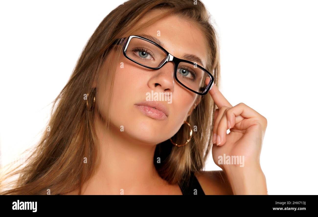 Blue eyes with glasses hi-res stock photography and images - Alamy