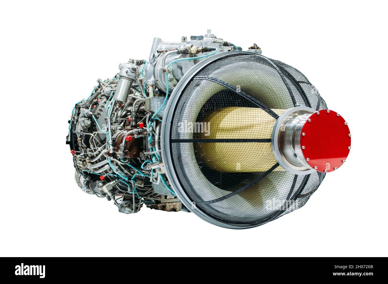 Jet engine helicopter, turbine isolated white background Stock Photo