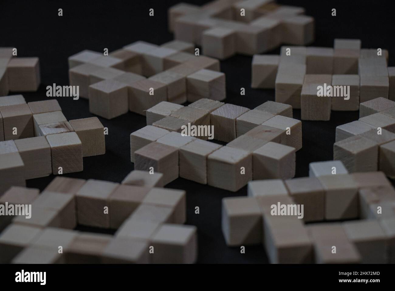 Art composition with wooden cube blocks Stock Photo - Alamy
